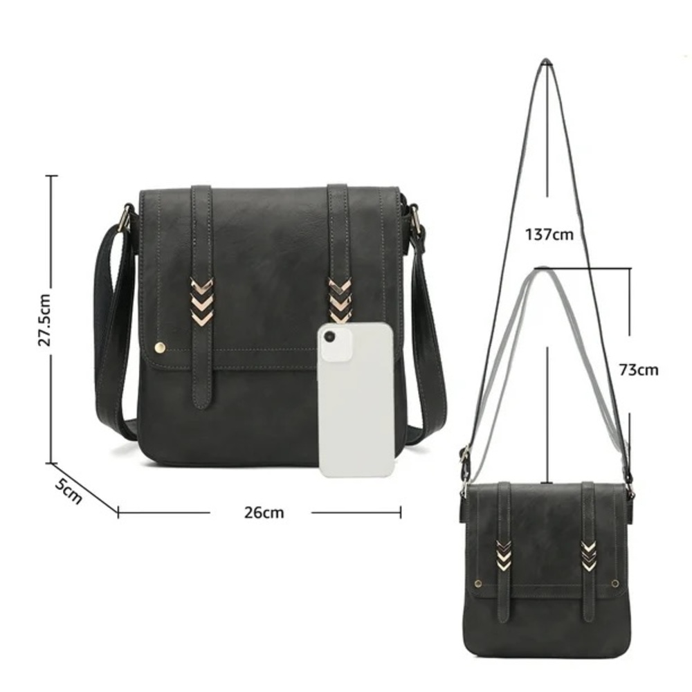 Chic Gray & Black Faux Leather Crossbody Bag with Gold-Tone Accents